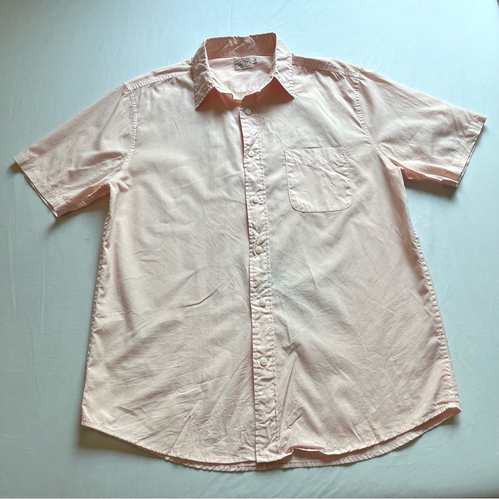 FAHERTY light peach pink cotton mens short sleeve button up shirt‎